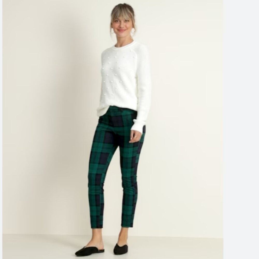 Old Navy Women's Stretch Green Plaid Cropped Pants